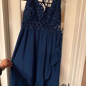 Navy Lace/ruffle detailed summer Dress